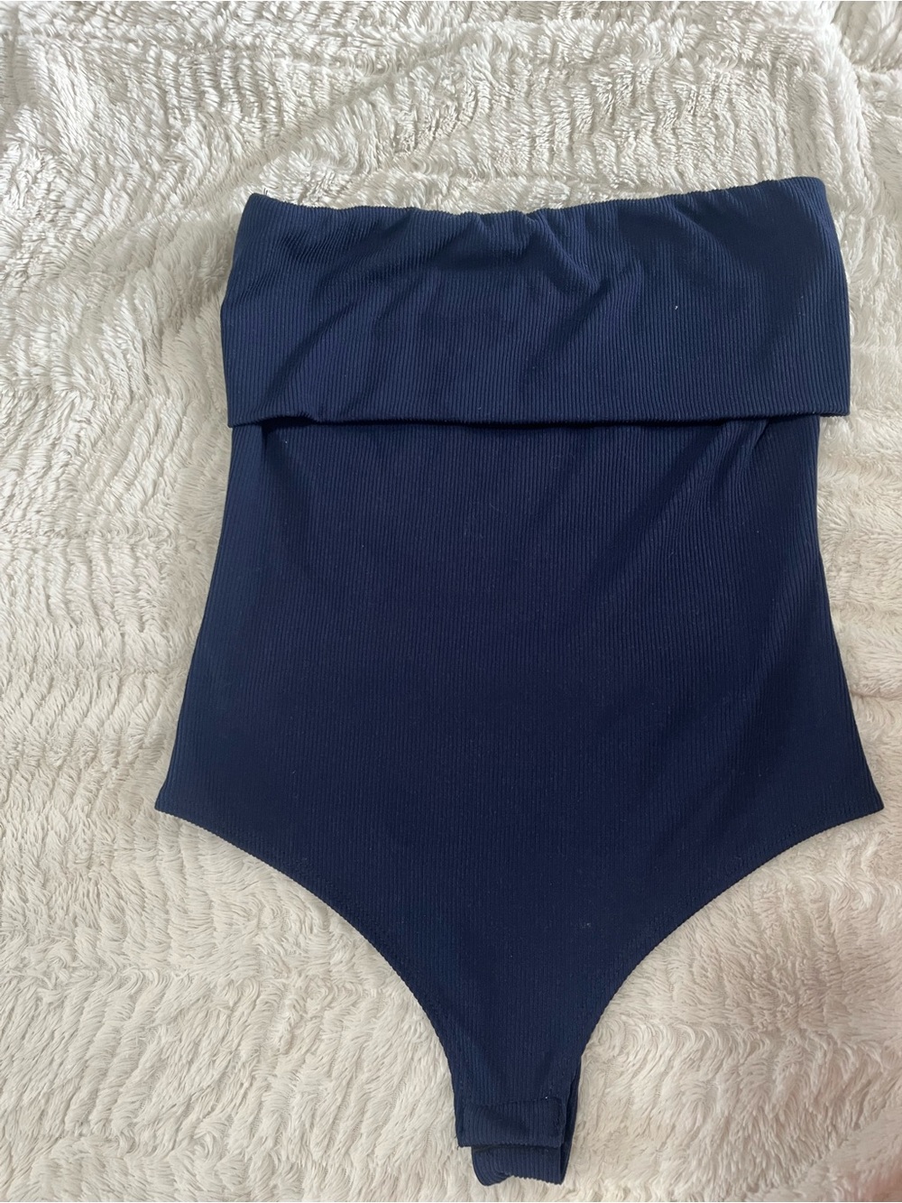Ribbed Navy Strapless Bodysuit